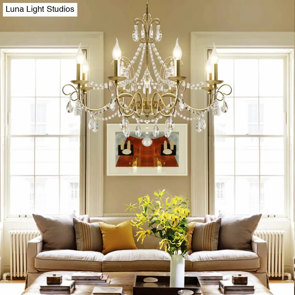 Vintage Bare Bulb Chandelier Pendant Light - Metallic Finish Clear Crystal Gold 3/6 Heads 8 /
