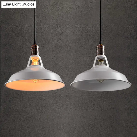 Rustic Barn Pendant Light - Vintage Style 1-Bulb Suspension Lamp In Black/White 10.5/12/15 Inch