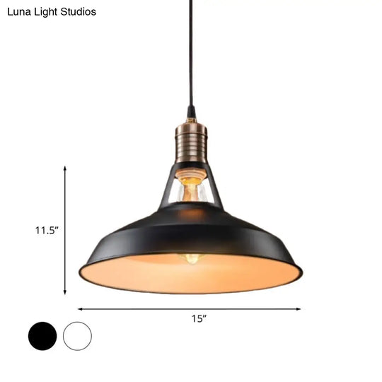 Rustic Barn Pendant Light - Vintage Style 1-Bulb Suspension Lamp In Black/White 10.5/12/15 Inch