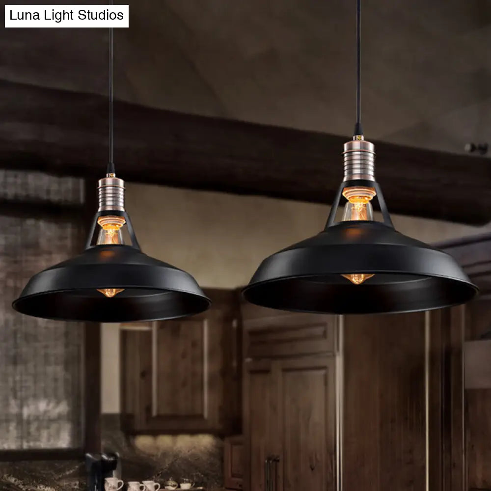 Rustic Barn Pendant Light - Vintage Style 1-Bulb Suspension Lamp In Black/White 10.5/12/15 Inch