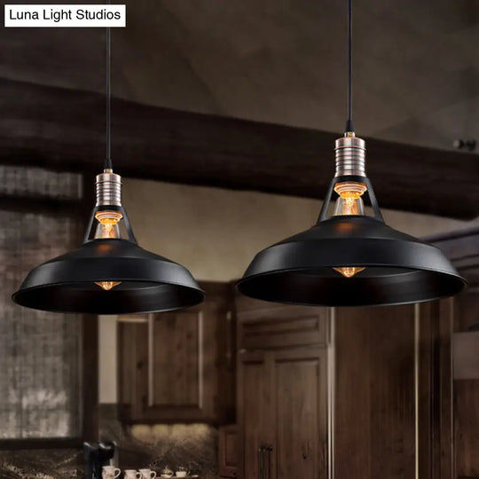 Rustic Barn Pendant Light - Vintage Style 1-Bulb Suspension Lamp In Black/White 10.5/12/15 Inch