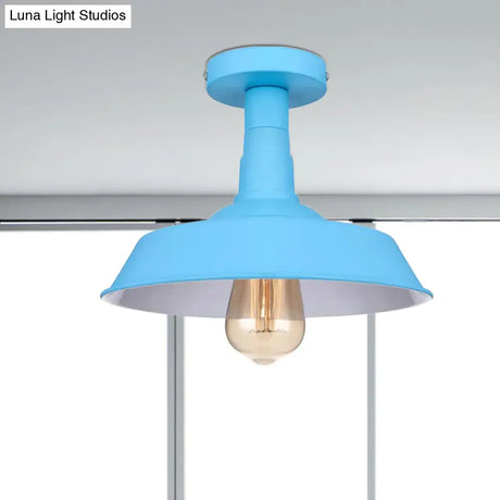 Vintage Barn Semi Flush Mount Ceiling Light In Blue/Green - 1 Metal Lighting For Corridor