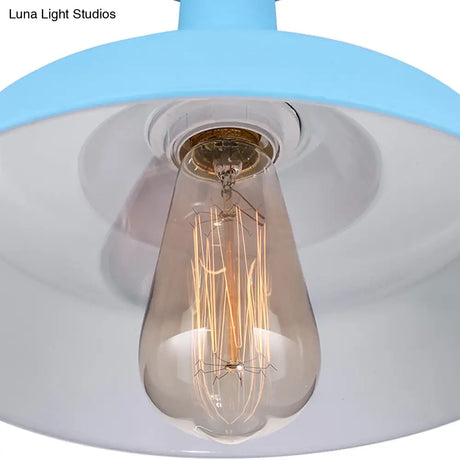 Vintage Barn Semi Flush Mount Ceiling Light In Blue/Green - 1 Metal Lighting For Corridor