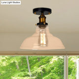 Vintage Barn Semi-Mounted Ceiling Light With Clear/Amber Glass Shade - Ideal For Bedroom 1 Bulb