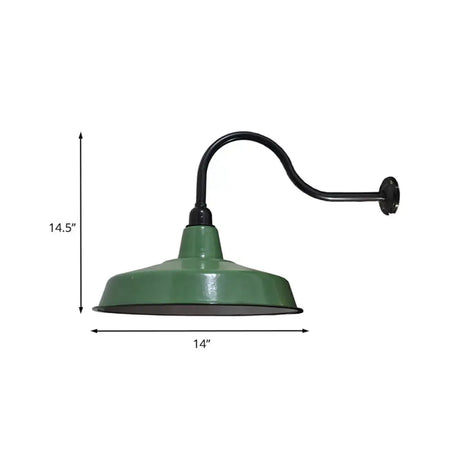 Vintage Barn Wall Light Fixture - 14/16 Dia Metal Sconce In Green For Restaurants