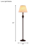 Vintage Barrel Fabric Standing Lamp With 1 Bulb - Apricot Floor Lighting For Drawing Room