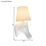 Vintage Barrel Sconce Wall Light With Horse Head Design - White Fabric Lamp Shade 1 Bulb