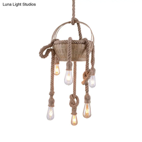 Vintage Beige Hemp Rope Chandelier - Rustic Hanging Light For Living Room