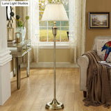 Vintage Beige Pleated Fabric Floor Lamp: Single-Bulb Empire Shade For Living Room