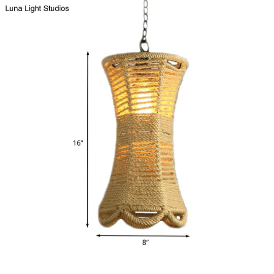 Beige Radian Pendant Lamp With Vintage Rope - Hand-Woven Hanging Light Fixture For Restaurants