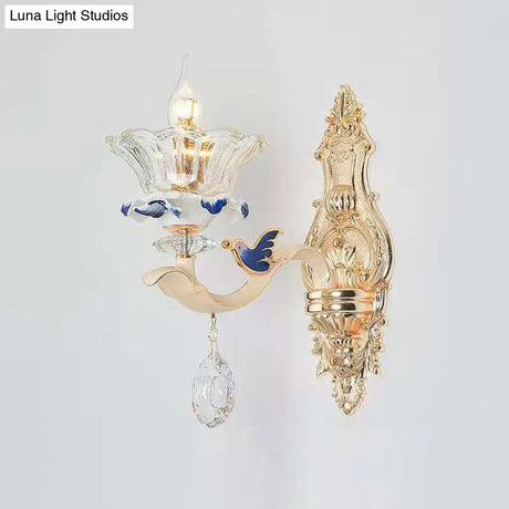 Vintage Beige Ruffle Floral Chandelier Light With Crystal Accent - Faceted Glass For Living Room