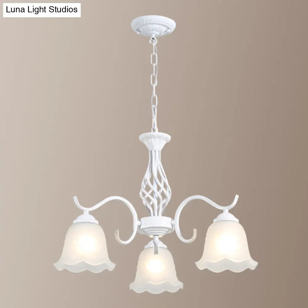 Vintage Bell Chandelier With Ruffle Glass Pendant Light Fixture For Dining Room