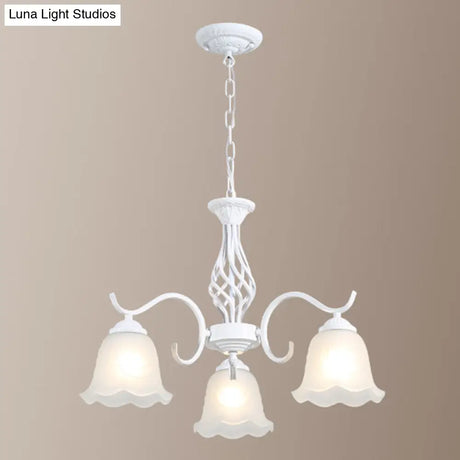 Vintage Bell Chandelier With Ruffle Glass Pendant Light Fixture For Dining Room