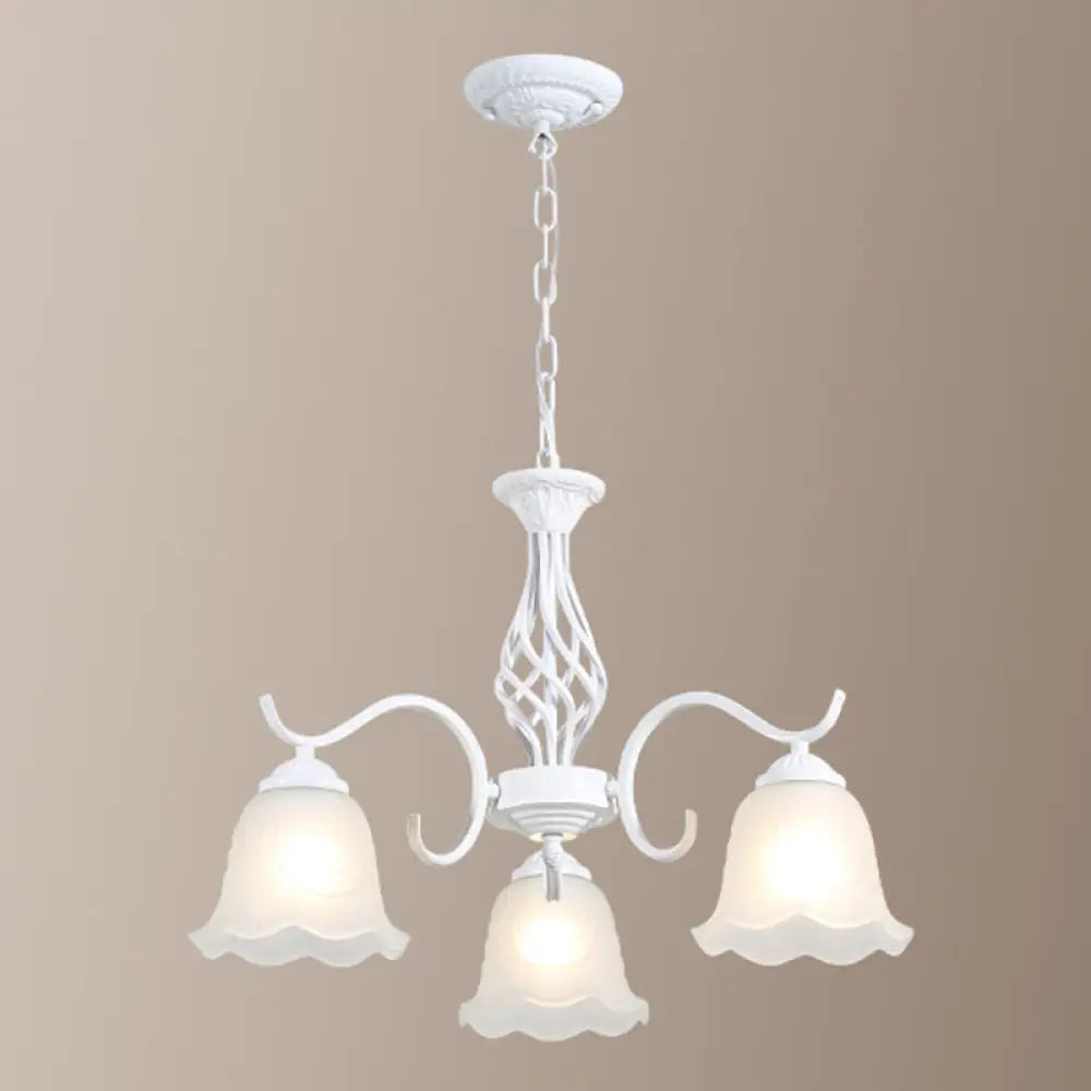 Vintage Bell Chandelier With Ruffle Glass Pendant Light Fixture For Dining Room 3 / White B