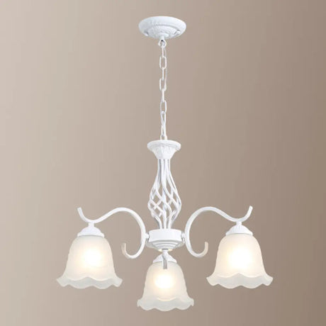 Vintage Bell Chandelier With Ruffle Glass Pendant Light Fixture For Dining Room 3 / White B