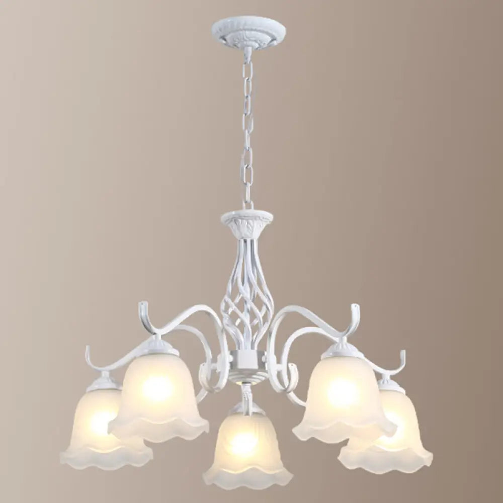 Vintage Bell Chandelier With Ruffle Glass Pendant Light Fixture For Dining Room 5 / White B