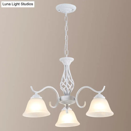 Vintage Bell Chandelier With Ruffle Glass Pendant Light Fixture For Dining Room