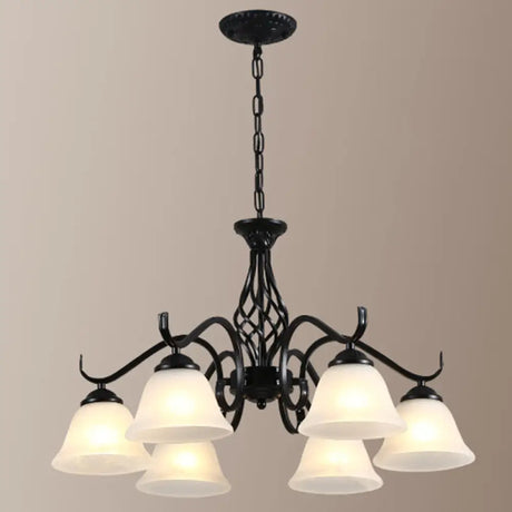 Vintage Bell Chandelier With Ruffle Glass Pendant Light Fixture For Dining Room 6 / Black A