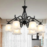 Vintage Bell Chandelier With Ruffle Glass Pendant Light Fixture For Dining Room 6 / Black B