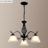 Vintage Bell Chandelier With Ruffle Glass Pendant Light Fixture For Dining Room