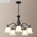 Vintage Bell Chandelier With Ruffle Glass Pendant Light Fixture For Dining Room