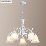 Vintage Bell Chandelier With Ruffle Glass Pendant Light Fixture For Dining Room
