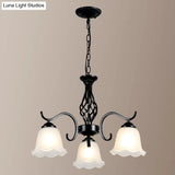 Vintage Bell Chandelier With Ruffle Glass Pendant Light Fixture For Dining Room