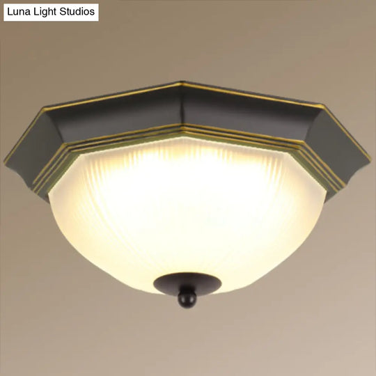 Vintage Bell Flush Ceiling Light With Cream Glass - Led Mount Fixture Gold-Black / 13 Octagon