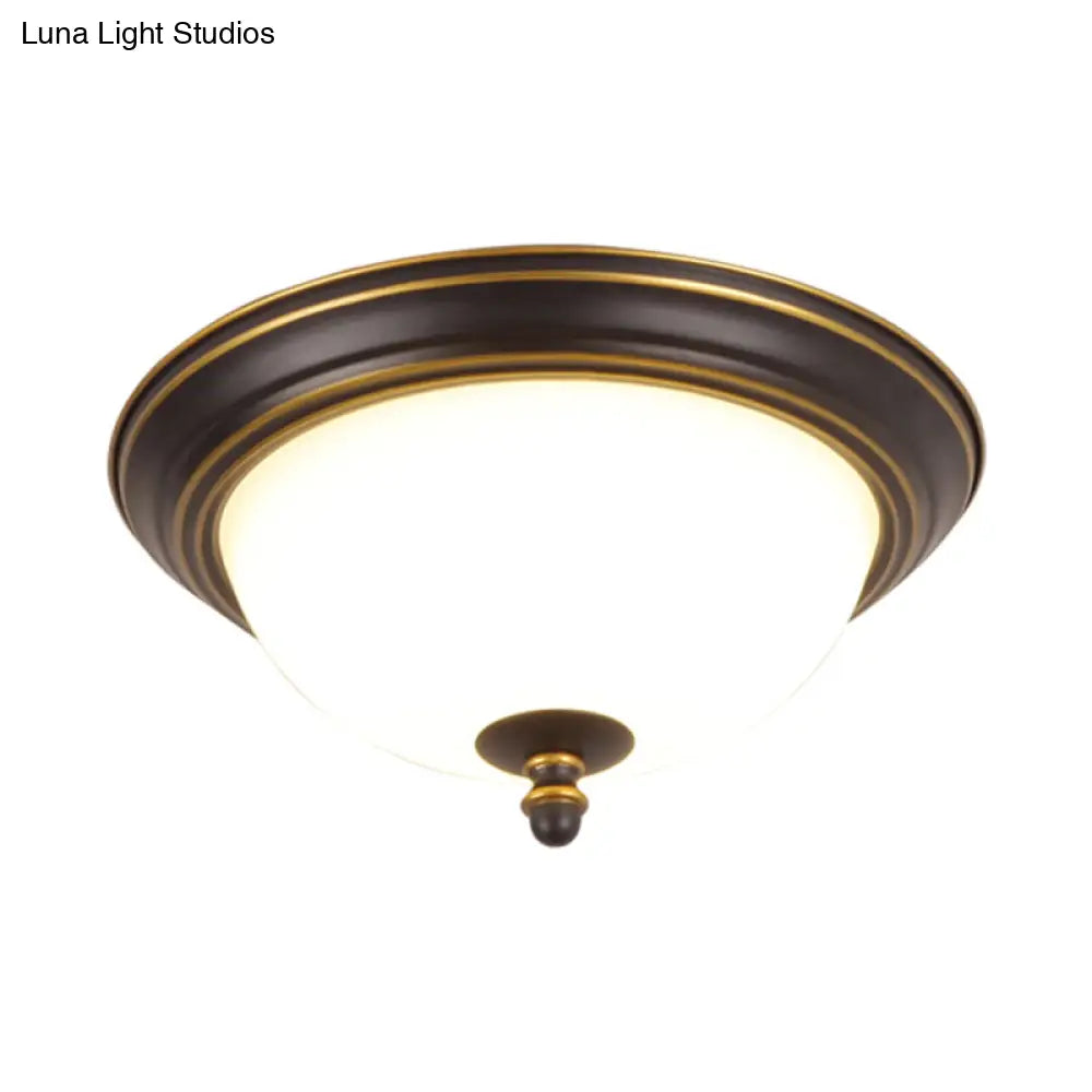 Vintage Bell Flush Ceiling Light With Cream Glass - Led Mount Fixture