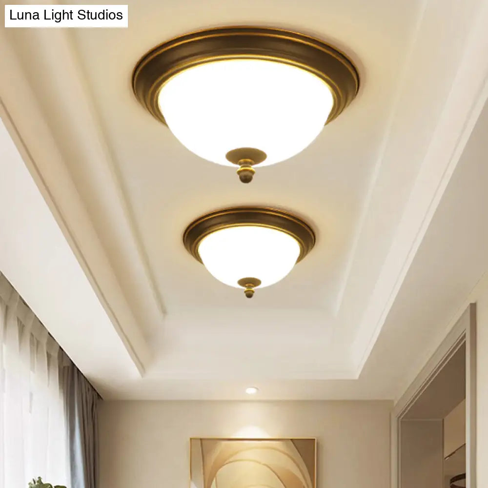 Vintage Bell Flush Ceiling Light With Cream Glass - Led Mount Fixture