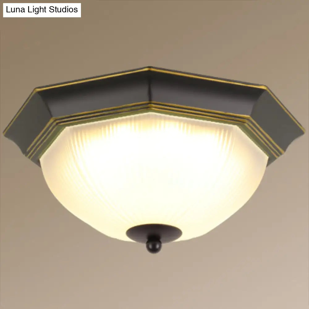 Vintage Bell Flush Ceiling Light With Cream Glass - Led Mount Fixture Gold - Black / 13’ Octagon