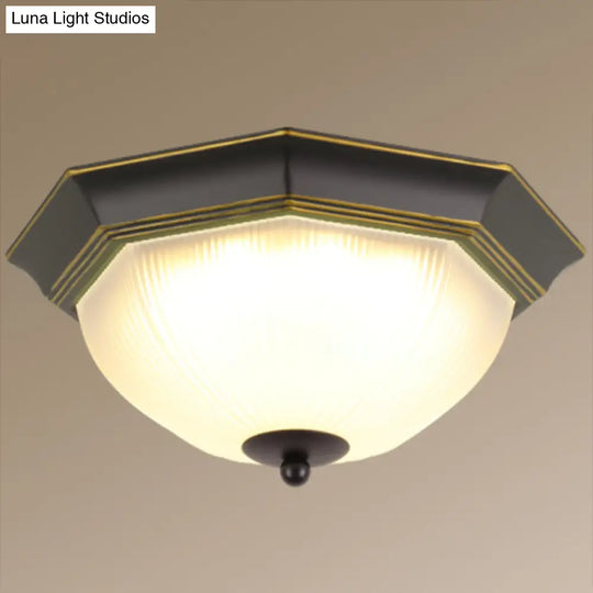 Vintage Bell Flush Ceiling Light With Cream Glass - Led Mount Fixture Gold - Black / 13’ Octagon
