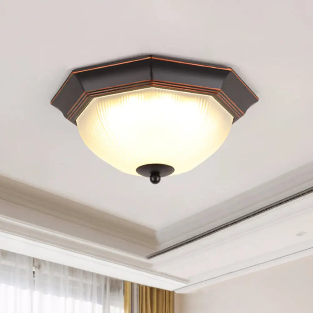 Vintage Bell Flush Ceiling Light With Cream Glass - Led Mount Fixture Red - Black / 13’ Octagon