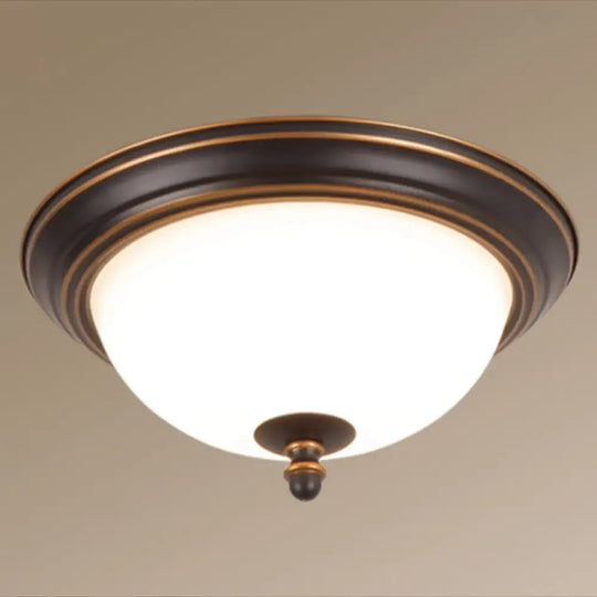 Vintage Bell Flush Ceiling Light With Cream Glass - Led Mount Fixture Red - Black / 13’ Round