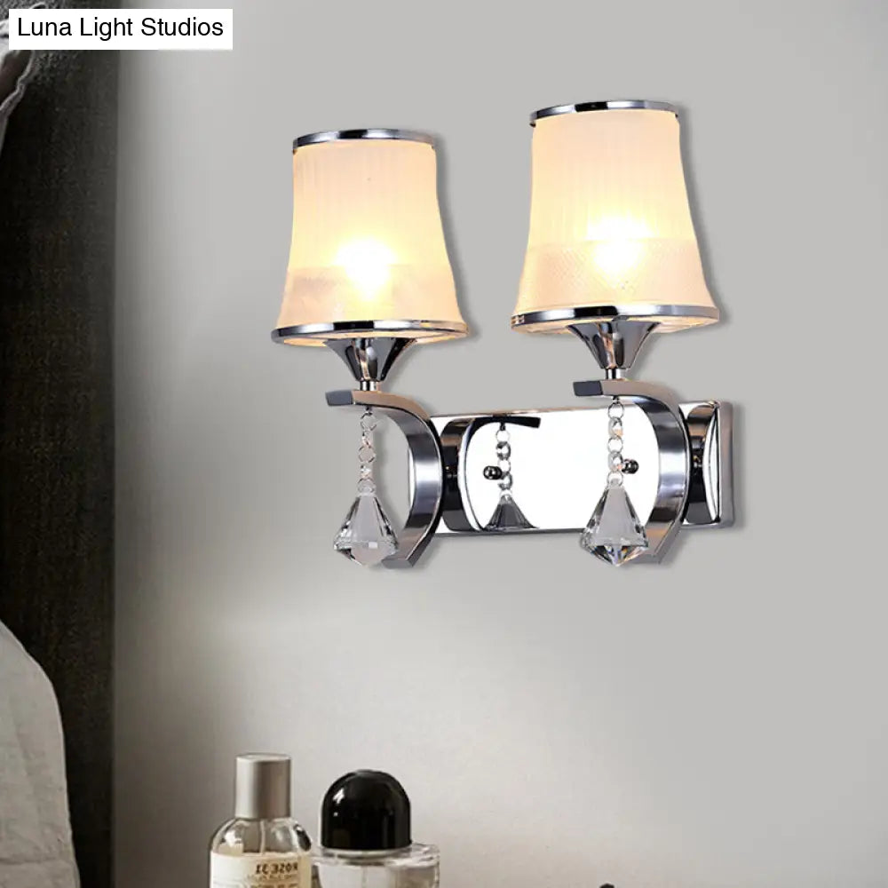 Vintage Bell Sconce Light Fixture Clear Glass Gold Finish Crystal Accent 2 Lights Bedroom Wall Lamp