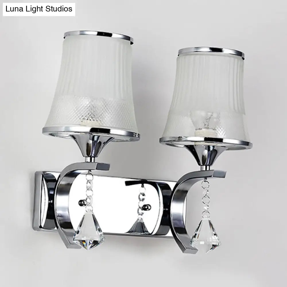 Vintage Bell Sconce Light Fixture Clear Glass Gold Finish Crystal Accent 2 Lights Bedroom Wall Lamp