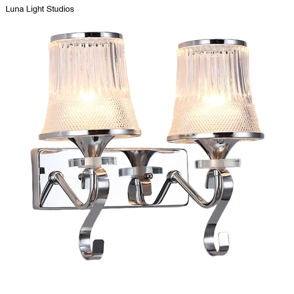 Vintage Bell Sconce Light Fixture Clear Glass Gold Finish Crystal Accent 2 Lights Bedroom Wall Lamp