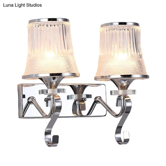 Vintage Bell Sconce Light Fixture Clear Glass Gold Finish Crystal Accent 2 Lights Bedroom Wall Lamp