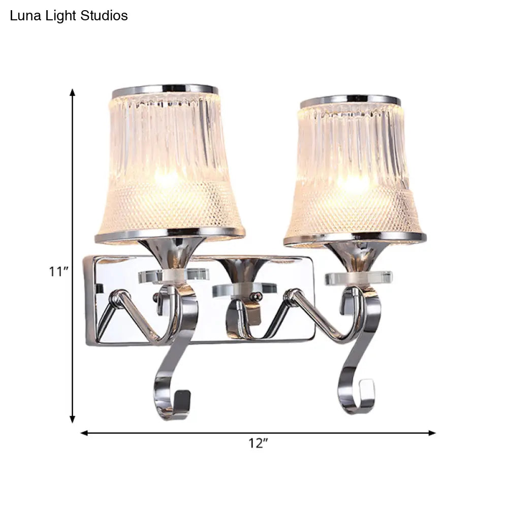 Vintage Bell Sconce Light Fixture Clear Glass Gold Finish Crystal Accent 2 Lights Bedroom Wall Lamp