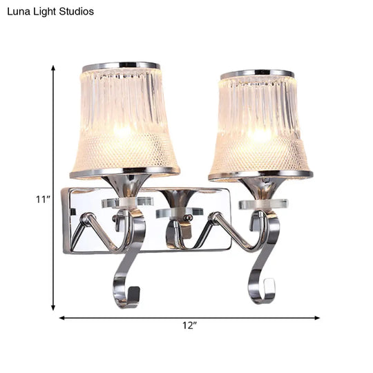 Vintage Bell Sconce Light Fixture Clear Glass Gold Finish Crystal Accent 2 Lights Bedroom Wall Lamp