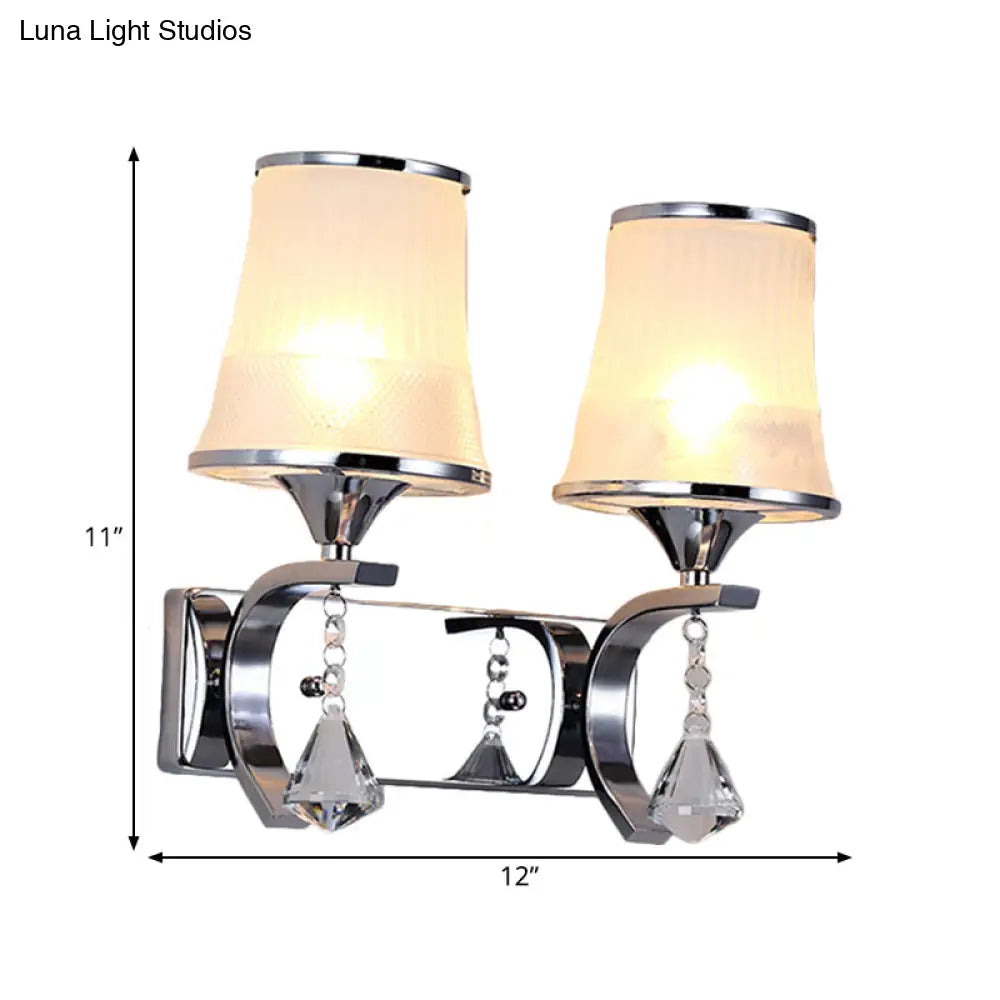 Vintage Bell Sconce Light Fixture Clear Glass Gold Finish Crystal Accent 2 Lights Bedroom Wall Lamp