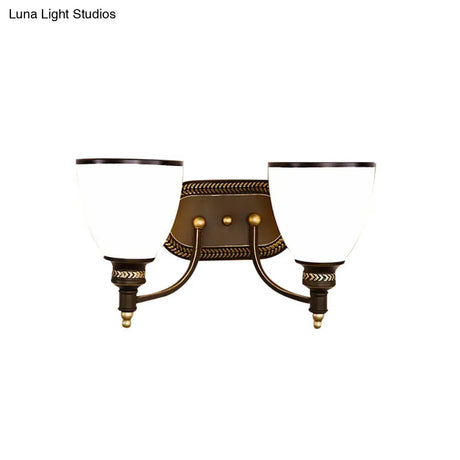 Vintage Bell Shaped Wall Light With Opaline Glass Sconce - Brown Ideal For Corridors