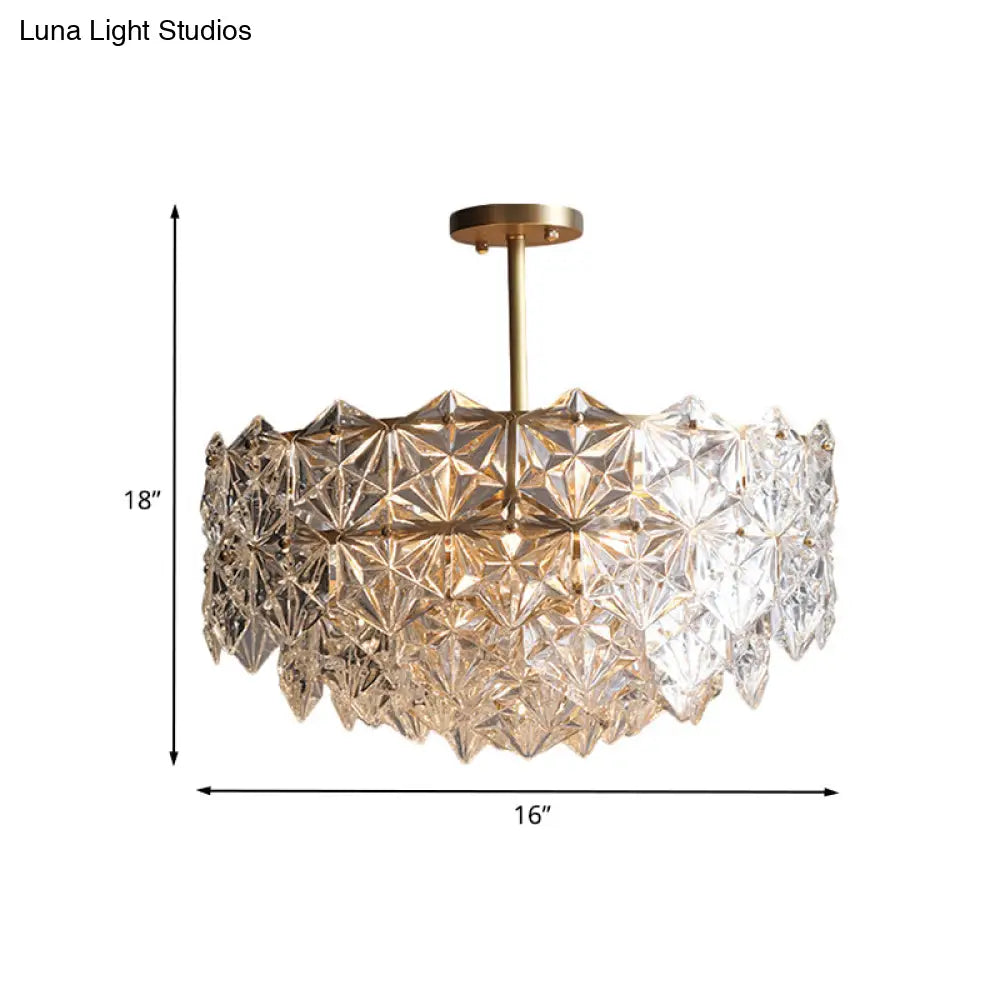 Vintage Beveled K9 Crystal Chandelier - Brass Circular Ceiling Pendant Light Fixture For Living Room