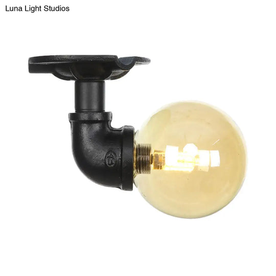 Vintage Black 1 - Light Ball Semi Flush Mount Ceiling Lamp With Amber Glass Finish