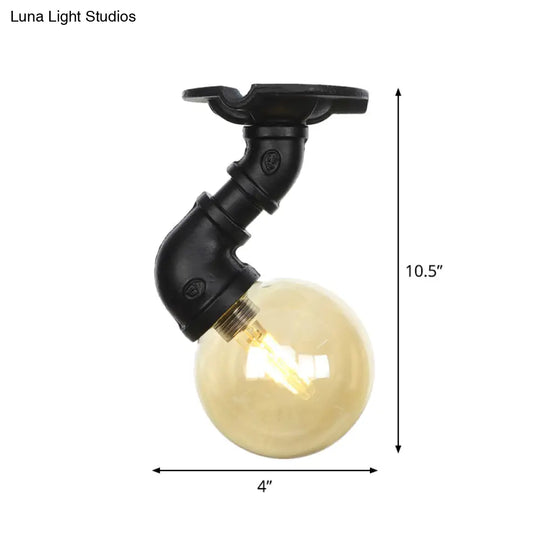 Vintage Black 1 - Light Ball Semi Flush Mount Ceiling Lamp With Amber Glass Finish