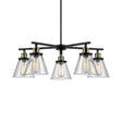 Vintage Black 5-Light Chandelier Pendant With Clear Glass Cone Shades For Dining Room Lighting