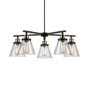Vintage Black 5-Light Chandelier Pendant With Clear Glass Cone Shades For Dining Room Lighting