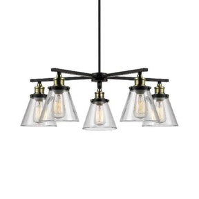 Vintage Black 5-Light Chandelier Pendant With Clear Glass Cone Shades For Dining Room Lighting