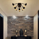 Vintage Black 5-Light Semi Flush Mount Ceiling Light For Living Room Space