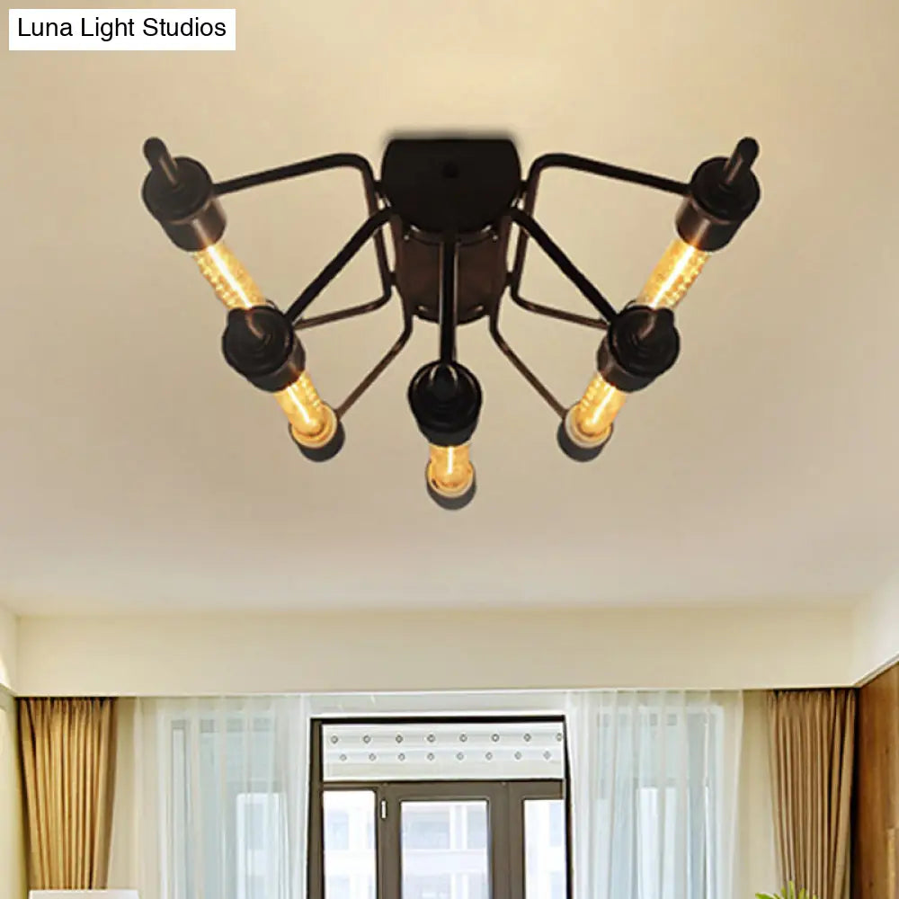 Vintage Black 5-Light Semi Flush Mount Ceiling Light For Living Room Space
